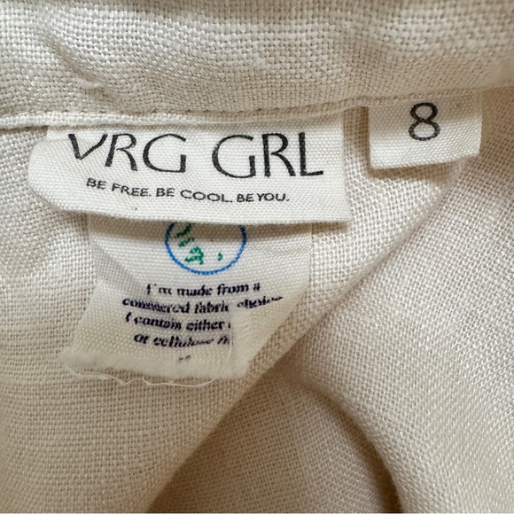 VRG Grl Blouse Sunsets Capri Linen Natural Button Down Collared Embroidered Sz 8 - Picture 4 of 16